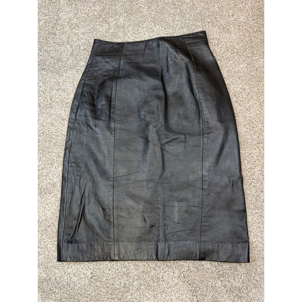 Vintage Black Leather Pencil Skirt High Waist Size 8 Academia Whimsigoth Witchy
